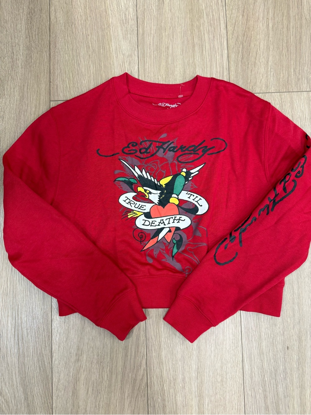 Ed Hardy True Til Death Eagle Graphic Red Sweatshirt Size M Y2K
